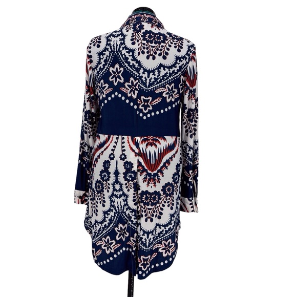 Reborn White, Red & Blue Abstract Paisley and Striped Buttoned Tunic Top, Medium - Picture 8 of 16